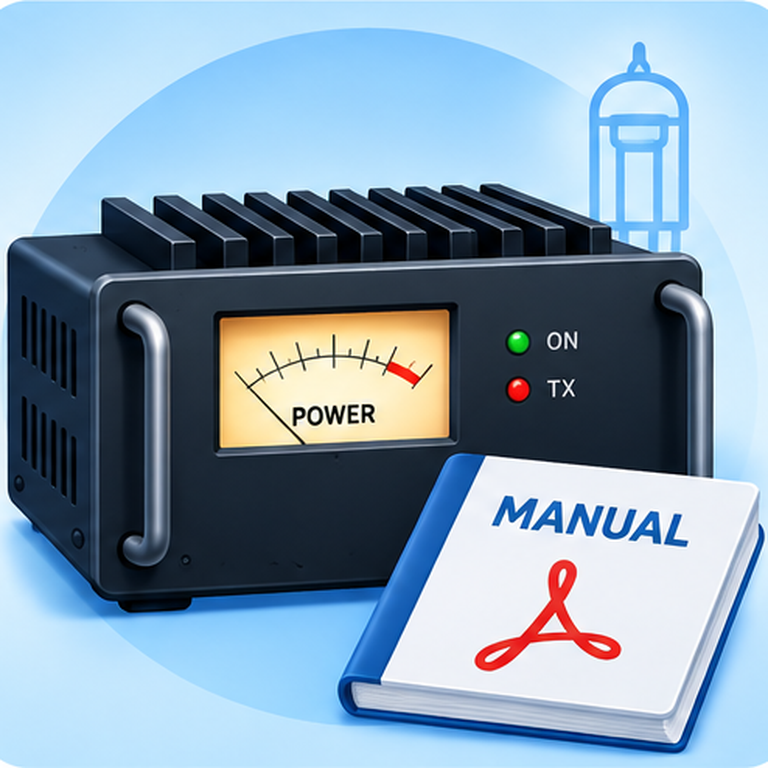Ilustración de amplificador de radiofrecuencia y manual para la biblioteca de manuales